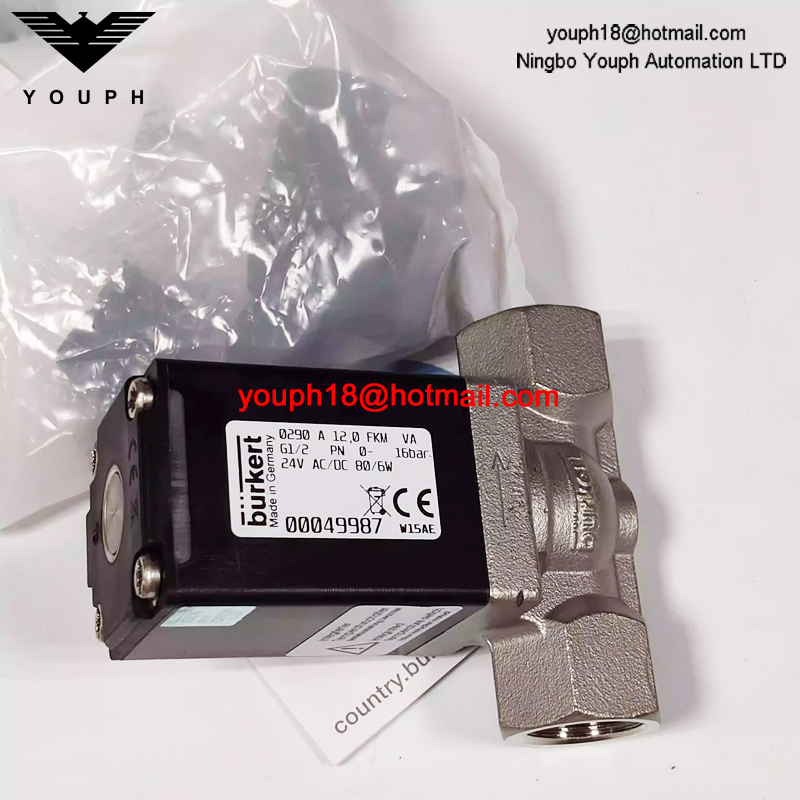 Burkert 00049987 0290 A Serie G1/2' FKM Válvula solenoide de acero inoxidable servocontrolada con diafragma