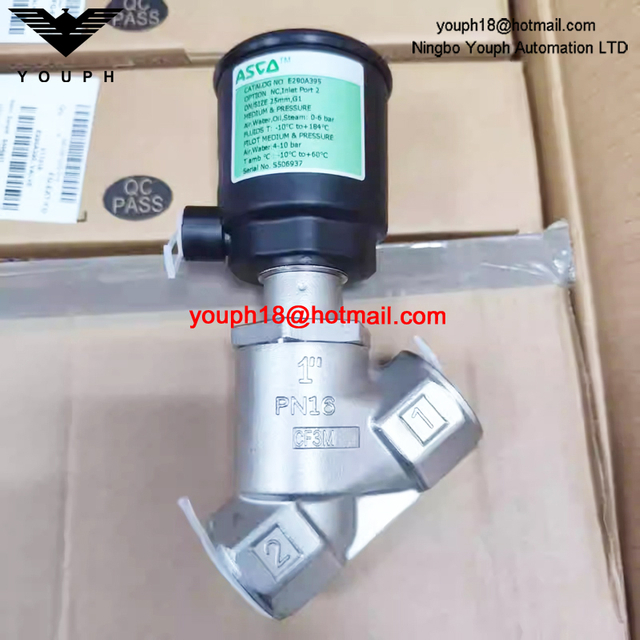 ASCO E290A395 VÁLVULA de asiento en ángulo de aceite de acero inoxidable con puerto G1' de 25 mm EMERSON