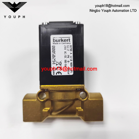 Burkert 00050294 Válvula solenoide de cuerpo de latón de 2/2 vías normalmente cerrada con diafragma NBR serie 0290