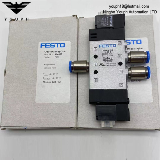 Festo CPE14-M1BH-5J-QS-8 196908 5/2 Solenoide doble de 24V Válvula solenoide eléctrica DC