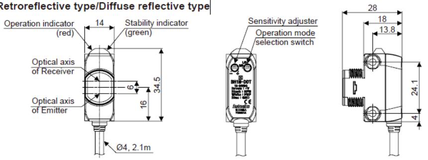 Dimensi&oacute;n para el tipo de reflectivere difuso de tipo retorlectivo