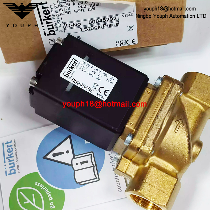 Burkert 00045292 0290 A 20,0 NBR MS 230V 50Hz 16W G3/4' Electroválvula servocontrolada de latón