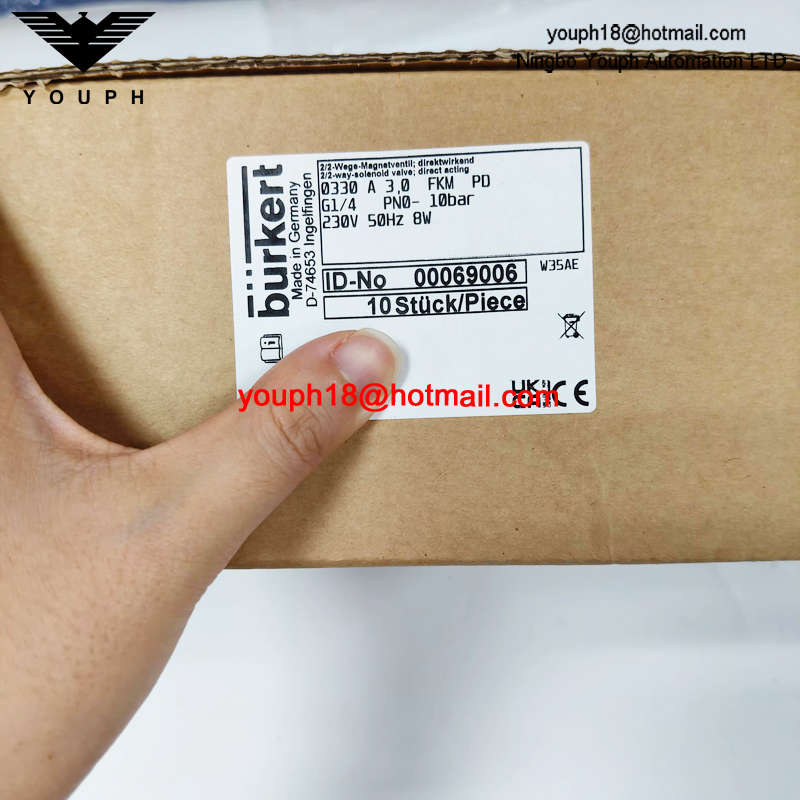 Burkert 00069006 G1/4 0330 Serie A FKM Diafragma Plástico PVDF Cuerpo Válvula solenoide normalmente cerrada de 2/2 vías