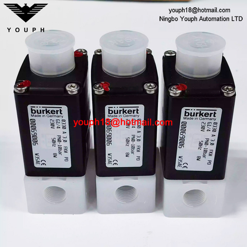 Burkert 00069006 G1/4 0330 Serie A FKM Diafragma Plástico PVDF Cuerpo Válvula solenoide normalmente cerrada de 2/2 vías