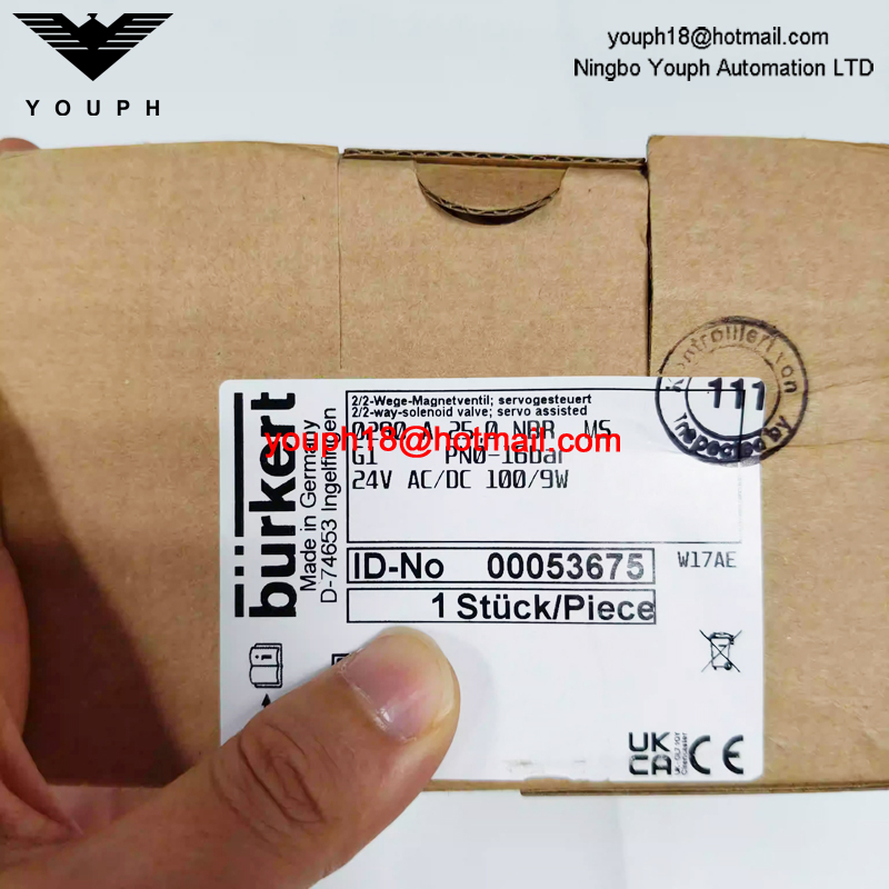 Burkert 00053675 Serie 0290 Válvula solenoide servocontrolada de latón de diafragma NBR de 2/2 vías DN25