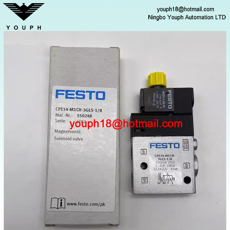 Festo CPE14-M1CH-3GLS-1/8 550248 3/2 vías cerrada Monostable 24 V DC G1/8 900 L/min Válvula solenoide eléctrica