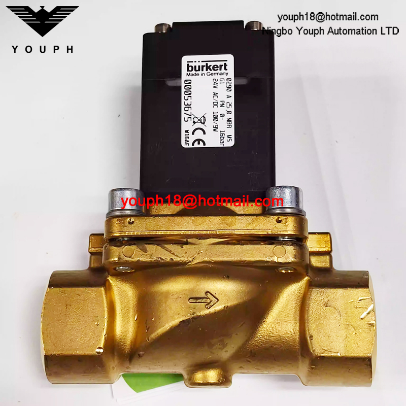 Burkert 00053675 Serie 0290 Válvula solenoide servocontrolada de latón de diafragma NBR de 2/2 vías DN25